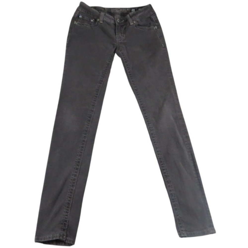 Miss Me Jeans Women 27 Bootcut Gray Flap Pocket Thick Stitch Crystal Inseam 31